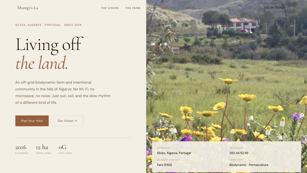 Shangri-La farm website with a flower meadow in Silves